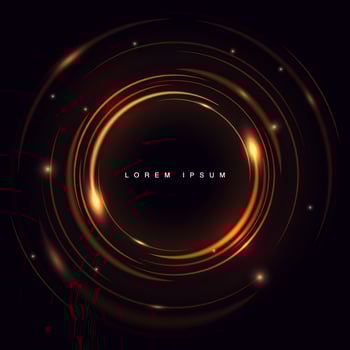 Abstract golden effect background. Beautiful design of rotation frame. Mystical portal. Bright sphere lens. Rotating lines. Glow ring. Magic neon ball. Led blurred swirl. Vector illustration
