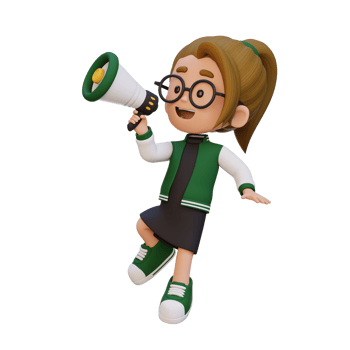 3D cute girl Character jumping and talking on Megaphone png