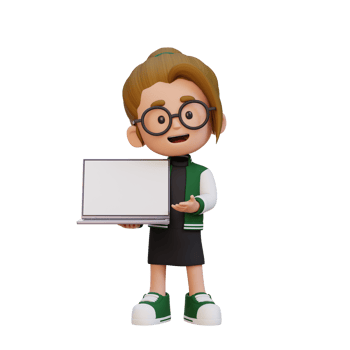 3D girl Character Holding and Presenting to a Laptop with Empty Screen png