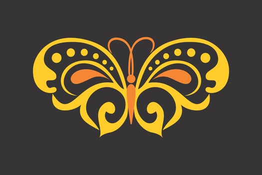 A butterfly logo with orange and black colors vector