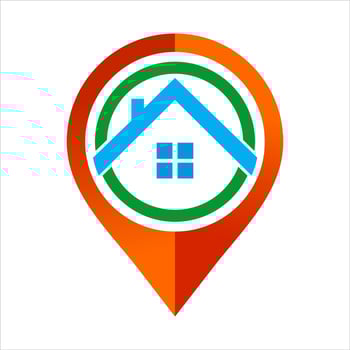 A house icon on a map pointer vector