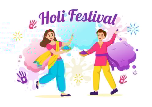 Happy Holi Festival Vector Illustration with Colorful Pot and Powder In Hindi in Colors Celebration Flat Cartoon Background Design