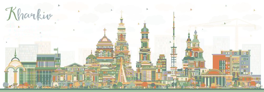 Kharkiv Ukraine City Skyline with Color Buildings. Kharkiv Cityscape with Landmarks. Business Travel and Tourism Concept with Historic Architecture. vector