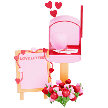 Valentine mailbox with Tiny Chalkboard Signs on a transparent background, 3D rendering png