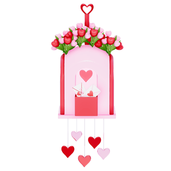 Valentine mailbox with Heart-Shaped Wind Chimes on a transparent background, 3D rendering png