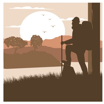 hiking on the mountain vector