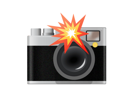 Classic profession black, silver casing camera icon with its flash going off png