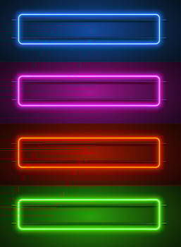 rounded rectangular neon frames . Set color. template design element in retro style. Vector illustration