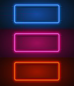 rounded rectangular neon frames . Set color. template design element in retro style. Vector illustration