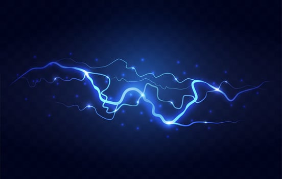 Abstract Blue Lightning on Black Background. Blitz Lightning Thunder Light Sparks Storm Flash Thunderstorm. Power Energy Charge Thunder Shock vector