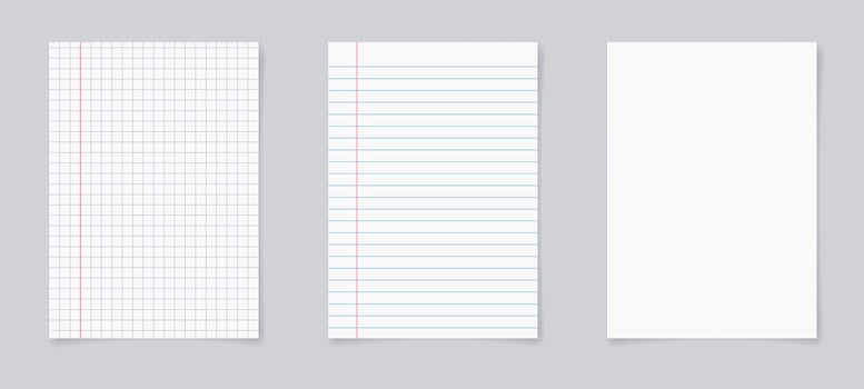 Set of realistic blank sheets of square and lined paper. notepad notebook mockups. School notepad notebook. vector illustration.