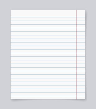 school Blank realistic horizontal lined notebook with shadow. dairy or organizer mockup or template for your text. vector illustration.
