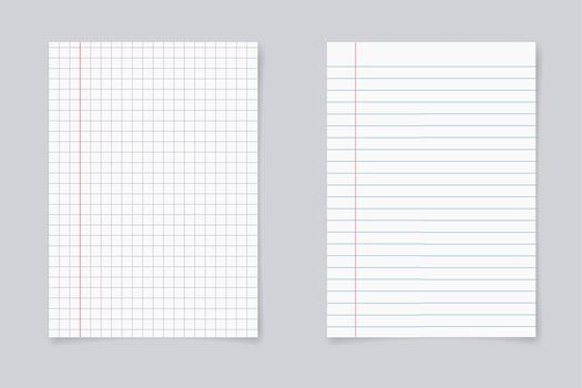 Set of realistic blank sheets of square and lined paper. notepad notebook mockups. School notepad notebook. vector illustration.