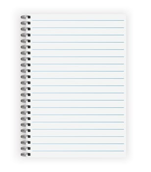 Blank realistic horizontal lined notebook with shadow. Copybook with blank opened ruled page on metallic spiral, dairy or organizer mockup or template for your text. vector illustration.