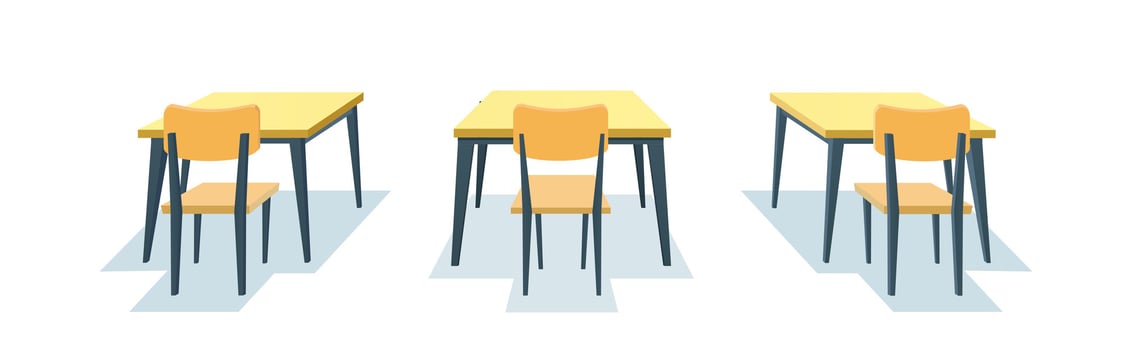 School desk isolated on white background. wooden desk table and chair. Vector illustration in a flat style