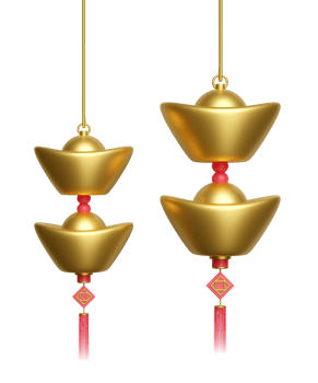gold ingot hang for chinese new year decorations festival. 3d render illustration png