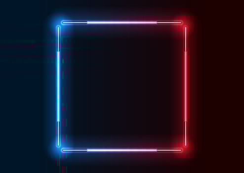 Abstract red blue neon square frame from fluorescent lamps vector