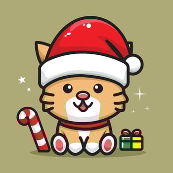 Cute Cat cartoon Celebrating Christmas and New Year. Isolated Premium Vector Animal Icon Concept. Flat Cartoon Style