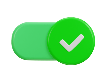 3d toggle switch on button icon in green color with check mark icon illustration png