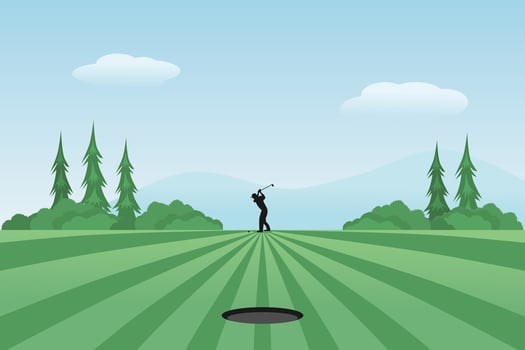 Golf course vector illustration with golf player or golfer. Outdoor Sport.
