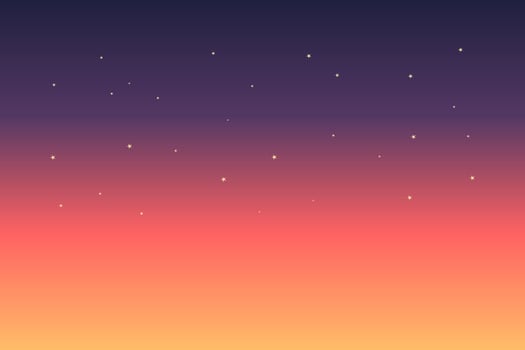 Sunset sky in evening with orange, yellow and purple gradient color. Star universe background. Vector illustration.