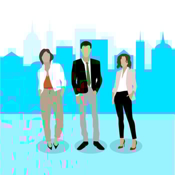 Business team. Confident businesspeople. Vector illustration of team of reformer and crisis managers. Successful and confident young business creatives