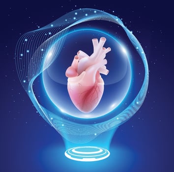 3D illustration of a human heart in a crystal ball gives a feeling of miracle for heart disease patients. vector