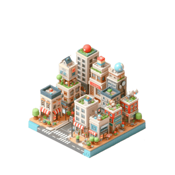 cute small city, 3d game isometric, detailed. PNG Free