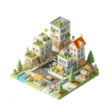 cute small city, 3d game isometric, detailed. PNG Free
