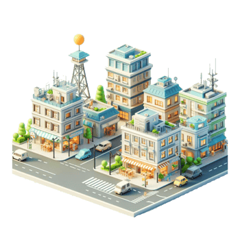 cute small city, 3d game isometric, detailed. PNG Free