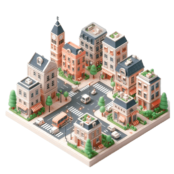 cute small city, 3d game isometric, detailed. PNG Free