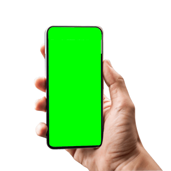 hand shows mobile smartphone with green screen in vertical position png