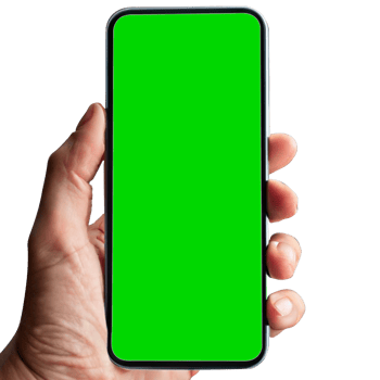 hand shows mobile smartphone with green screen in vertical position png
