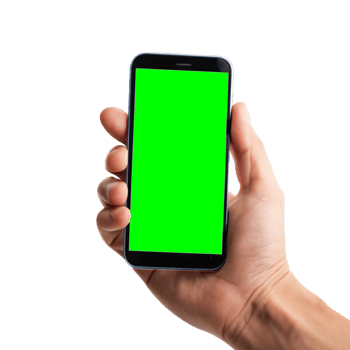 hand shows mobile smartphone with green screen in vertical position png