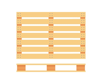 Wooden pallet icons. Cartoon wood pallet isolated on white. Top view, front and side view. Vector illustration in flat style