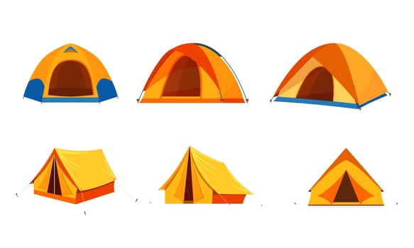Tent camping set in outdoor travel. tourist tent icon isolated on white background for nature tourism, journey, adventure. camping concept. Vector illustration in flat style