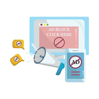 no ads in mobile phone, megaphone with monitor illustration vector