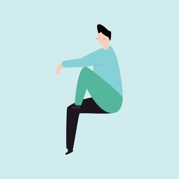 Young man sitting on the floor. Vector illustration in flat style.