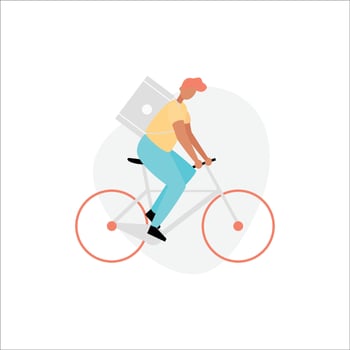 Cyclist with box flat color icon on white background for web design vector