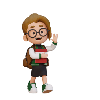 3D happy girl character walking go to school holding book and waving hand png