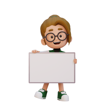 3D girl character holding a blank placard png