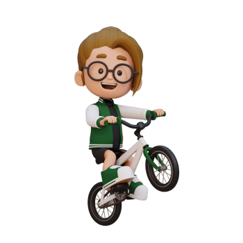 3D girl character ride bike go to school png