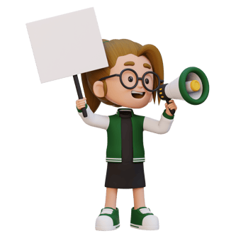3D girl character holding a blank placard png