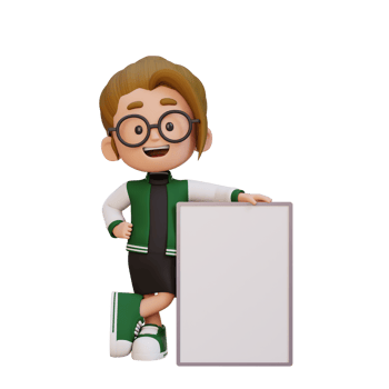 3D girl character holding a blank placard png