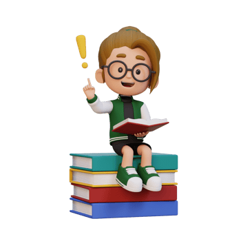3D girl character get an idea when reading a book png