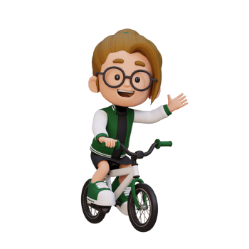 3D girl character ride bike go to school png