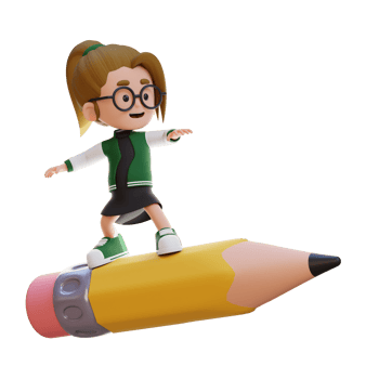 3D girl character standing riding a pencil png