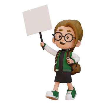 3D girl character holding a blank placard png