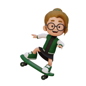 3D girl character ride skateboard png
