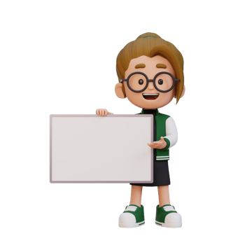 3D girl character holding a blank placard png